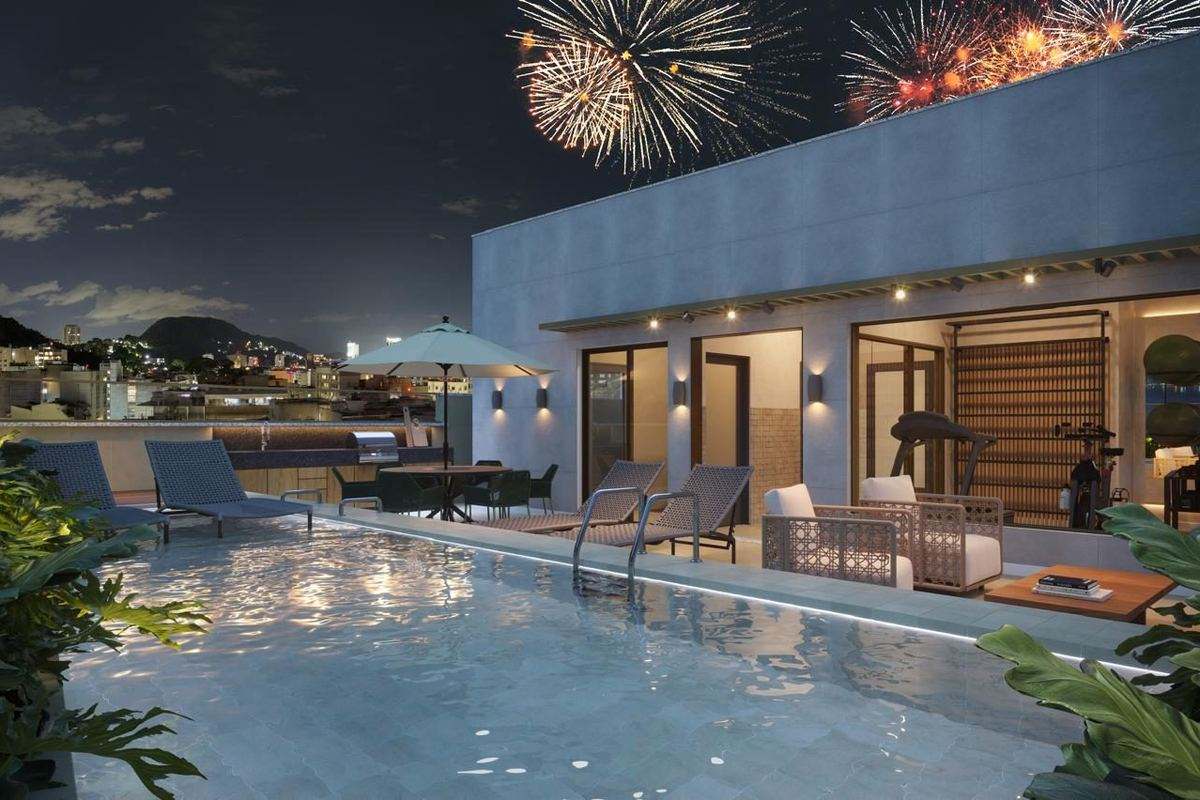 Piscina no rooftop do Be.in.Rio Tonelero, em Copacabana